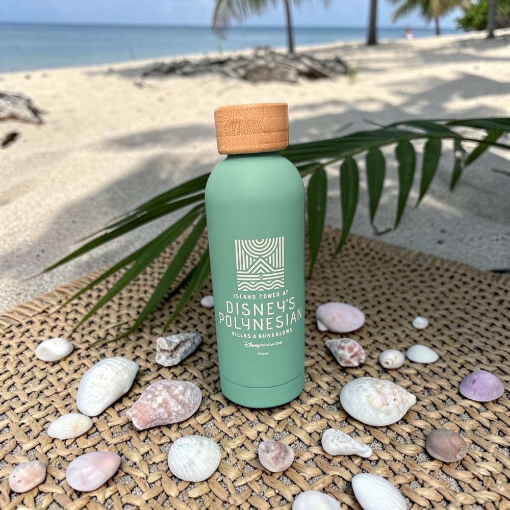 Disney Polynesian Villas Island Tower Stainless Steel Water Bottle 17oz Green